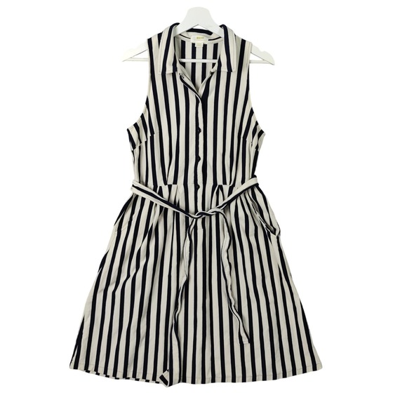 Maeve Anthro Striped Nautical Sleeveless Button Neck Dress Womens Large Belted - Picture 1 of 12